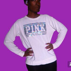 PINK Victoria's Secret "PINK" sequins long sleeve shirt top in white or cream S